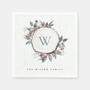 NAMEN DER HOLZSLIZENZ BOTANISCHER MONOGRAMM FAMILI SERVIETTE