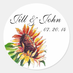 Namen der Sonnenblumen Datum Gastgeschenk Hochzeit Runder Aufkleber