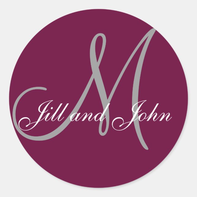 Namen Erstmalige Monogramm-Hochzeitsticker WIne Re Runder Aufkleber (Vorderseite)