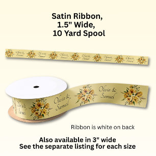 Namen hinzufügen, 1,5" Goldene gelbe Blumen Satinband