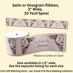 Namen hinzufügen, 3" breite rosa Rosen & Tauben Ho Ripsband