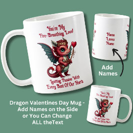 Namen hinzufügen, Valentinstag mit Drachen, rotes  Kaffeetasse