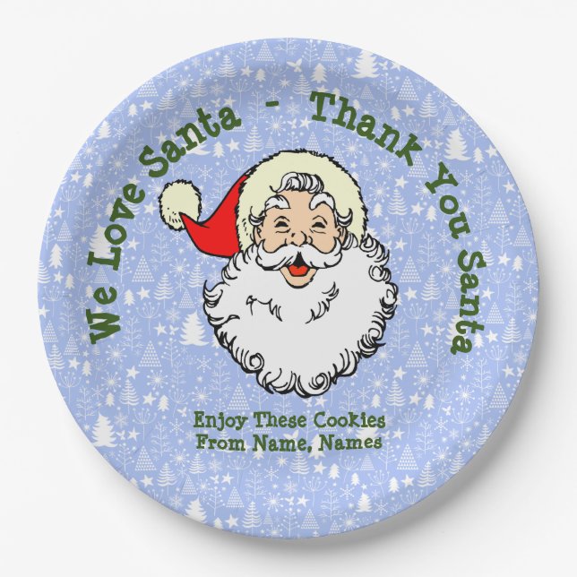Namen hinzufügen, wir Liebe Santa - Danke Santa 9" Pappteller (Vorderseite)