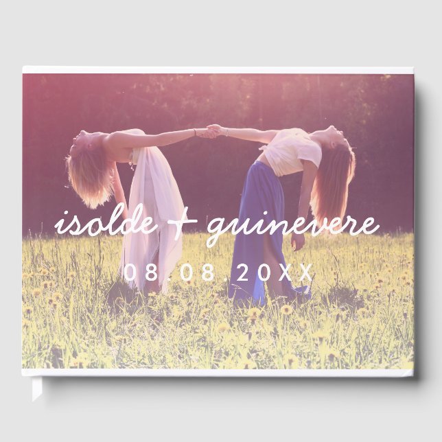 Namen im benutzerdefinierten Skript-Foto Hochzeit Gästebuch (Vorderseite)