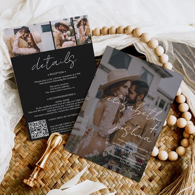 Namen Kalligrafie schwarz 4 Foto alle in einer Hoc Einladung (Names calligraphy black 4 photo all in one wedding invitation)