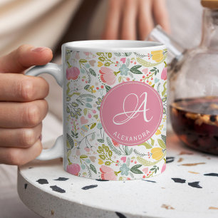 Namen-Monogramm elegantes, girly süßes Muster rosa Tasse