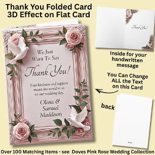 Namen & Nachricht auf rosa Rosen & Tauben Hochzeit Dankeskarte