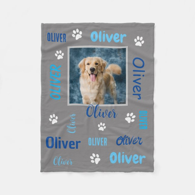 Namen personalisierter Fotos | Grauer Hund Fleecedecke (Vorderseite)
