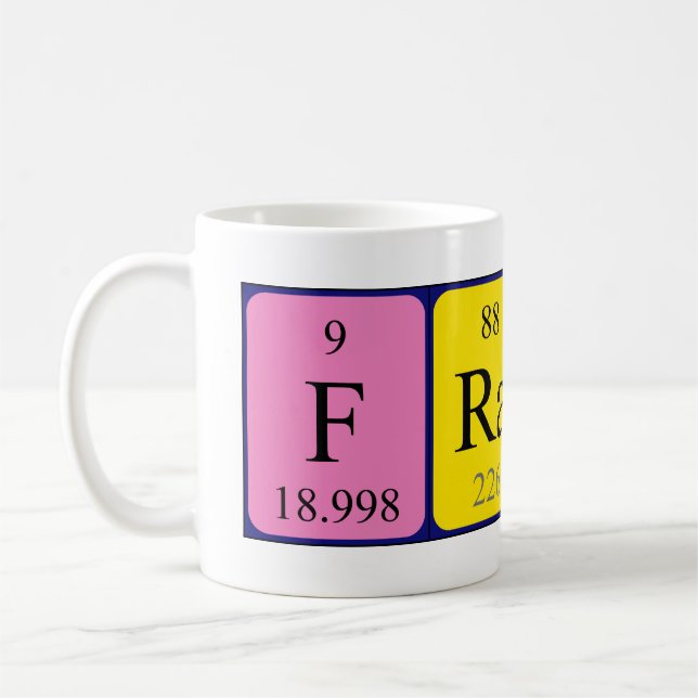 Namen-Tasse der periodischen Tabelle des Franks Kaffeetasse (Links)