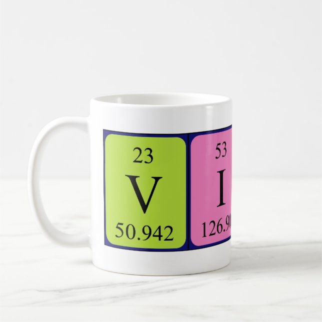 Namen-Tasse der periodischen Tabelle des Viola Kaffeetasse (Links)