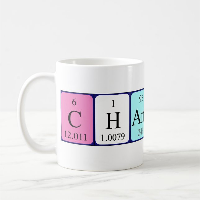 Namen-Tasse periodischer Tabelle Champagne Kaffeetasse (Links)