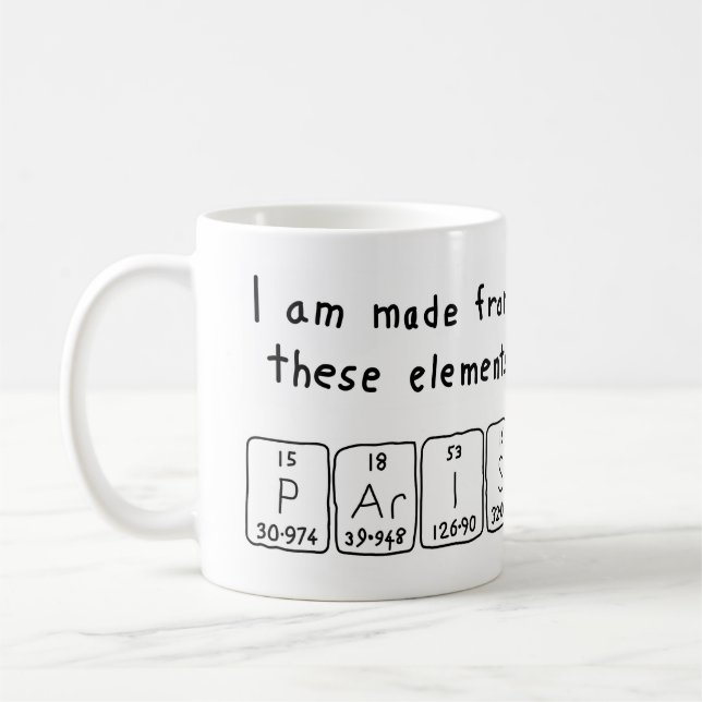 Namen-Tasse periodischer Tabelle Paris Kaffeetasse (Links)