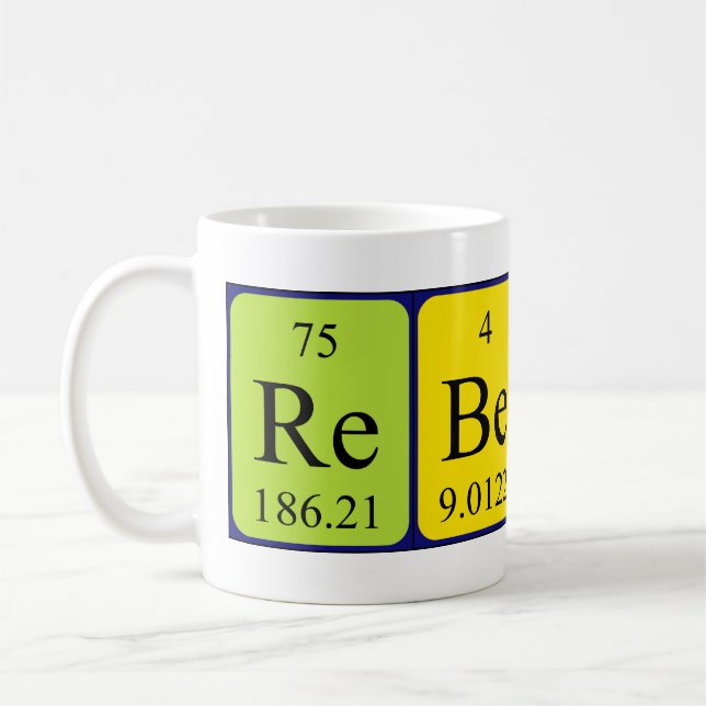 Namen-Tasse periodischer Tabelle Rebecca Kaffeetasse (Links)