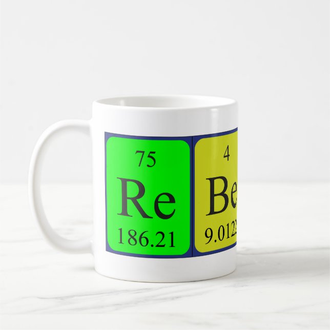 Namen-Tasse periodischer Tabelle Rebecca Kaffeetasse (Links)