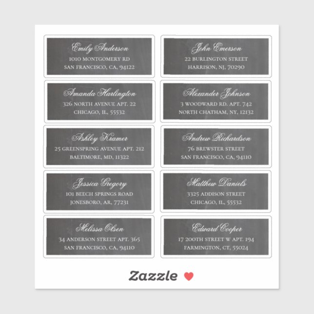 Namen und Adresse der Gäste. Versandetiketten Aufkleber (Blatt)