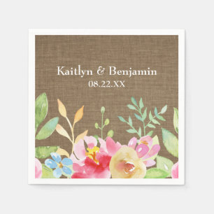 Namen und Datum farbige Blume, Burlap Serviette