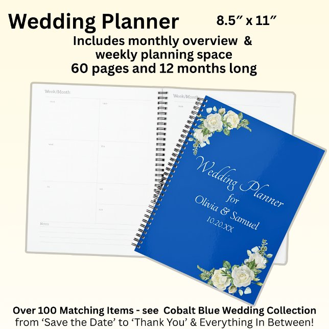 Namen und Datum Kobalt Blau & Weiße Rosen Hochzeit Planer (Von Creator hochgeladen)