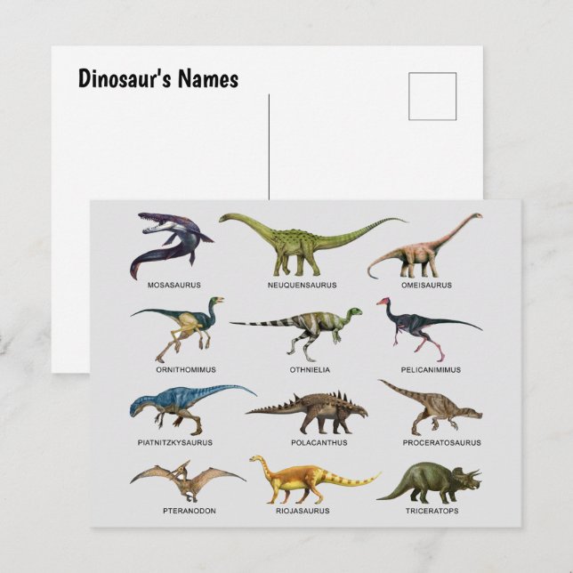 Namen von Dinosauriern Feiertagspostkarte (Vorne/Hinten)