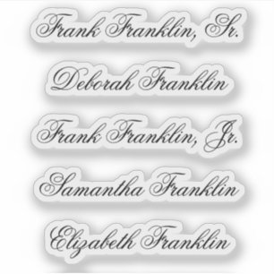 Namen von fünf Gästen in eleganter Schreibschrift- Aufkleber