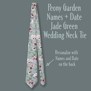 Namen von Peony Garden + Date Jade Green Wedding Krawatte