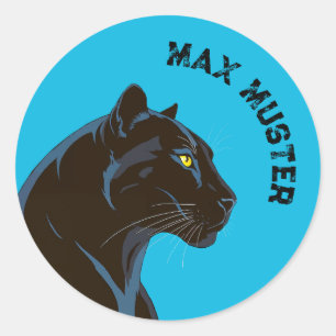 Namensaufkleber blau - Schwarzer Panther Runder Aufkleber