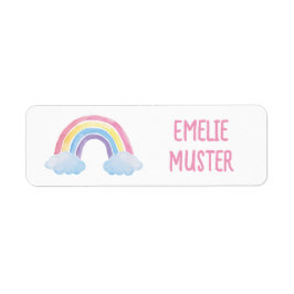 Namensaufkleber eckig Aquarell Regenbogen Wolken