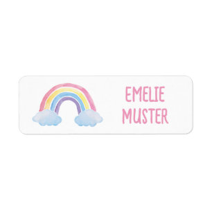 Namensaufkleber eckig  Aquarell Regenbogen Wolken 