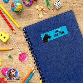 Namensaufkleber eckig - blau - Schwarzer Panther