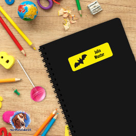 Namensaufkleber eckig - Fledermaus gelb schwarz