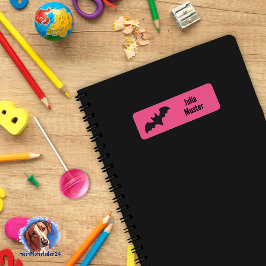 Namensaufkleber eckig - Fledermaus pink schwarz