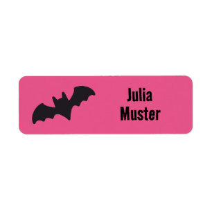 Namensaufkleber eckig - Fledermaus pink schwarz