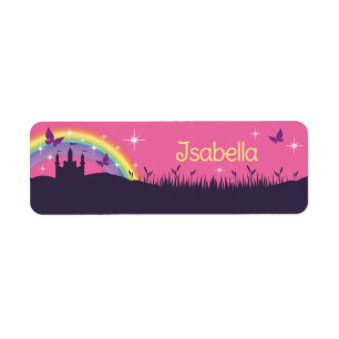Namensaufkleber eckig - Märchenschloss Regenbogen
