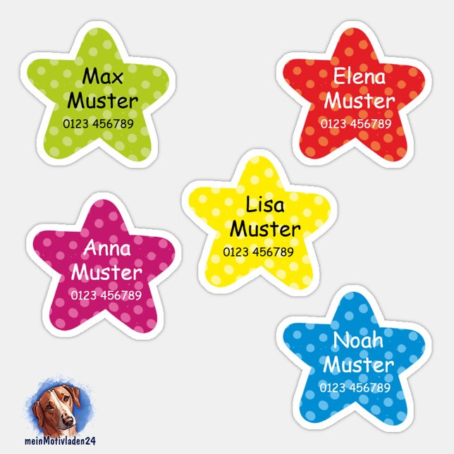 Namensaufkleber Kleine Sterne | Form - Aufkleber (Konturgeschnittene farbenfrohe Namensaufkleber für Kinder - Kleine Sterne  - personalisierbar )
