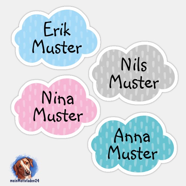 Namensaufkleber Kleine Wolken | Form - Aufkleber (Konturgeschnittener Namensaufkleber für Kinder - Kleine Wolken in Pastellfarben - personalisierbar )