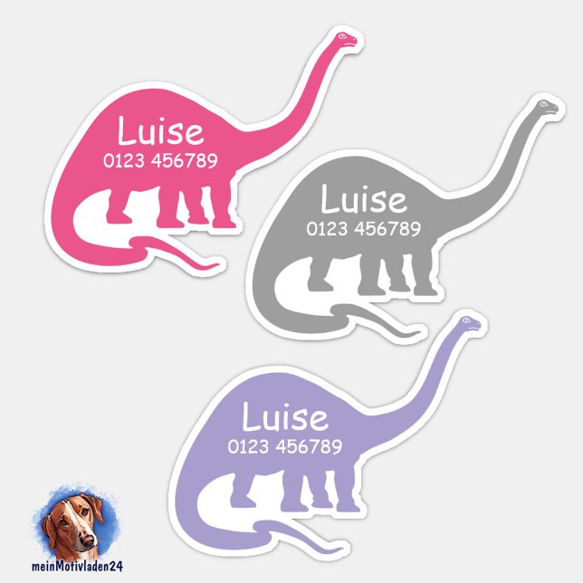 Namensaufkleber Langhals Dino 3 | Form - Aufkleber (Konturgeschnittener Namensaufkleber für Kinder - Langhals Dino - personalisierbar )