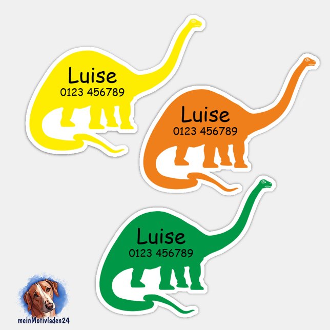 Namensaufkleber Langhals Dino 4 | Form - Aufkleber (Konturgeschnittener Namensaufkleber für Kinder - Langhals Dino - personalisierbar )