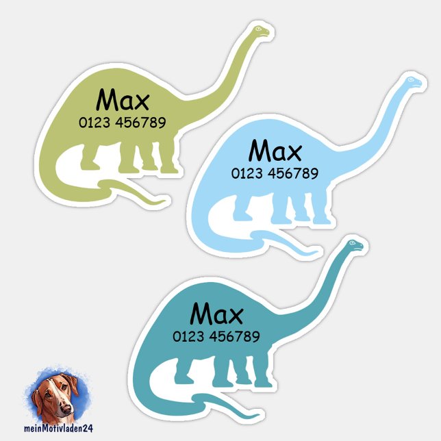 Namensaufkleber Langhals Dino | Kontur - Aufkleber (Konturgeschnittener Namensaufkleber für Kinder - Langhals Dino - personalisierbar )