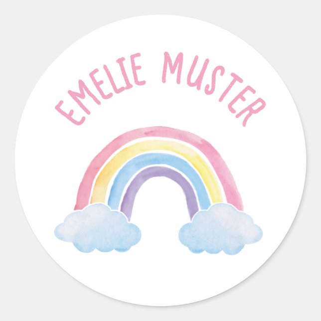 Namensaufkleber - Regenbogen weiß Runder Aufkleber (Vorderseite)