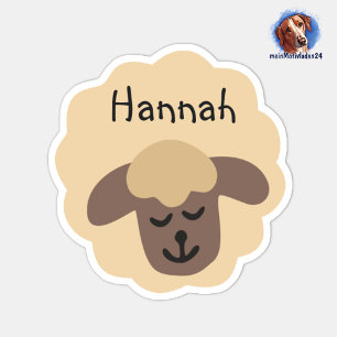 Namensaufkleber Schäfchen - beige braun   9 Form - Aufkleber