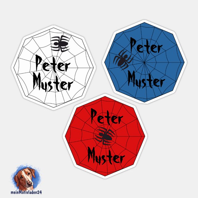 Namensaufkleber Spinne mit Netz | 9 Kontur - Aufkleber (Konturgeschnittener Namensaufkleber für Kinder - Spinne mit Netz - personalisierbar )