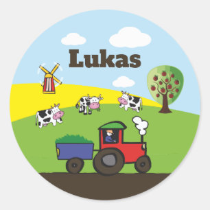 Namensaufkleber - Traktor Bauernhof Runder Aufkleber