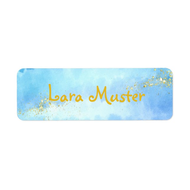 Namensaufkleber - Wasserfarbe - blau - Goldglitter (Vorne)
