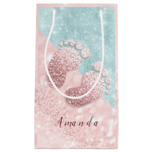 Namensbaby-Fuß-Rosen-Goldbaby-Duschen-Rosa-Blau Kleine Geschenktüte