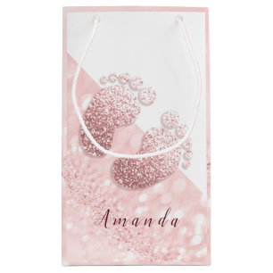 Namensbaby-Fuß-Rosen-Goldbaby-Duschen-Rosa-Weiß Kleine Geschenktüte