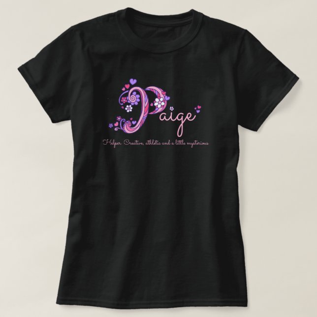 Namensbedeutenp Monogrammherzen Paige Mädchen T-Shirt (Design vorne)