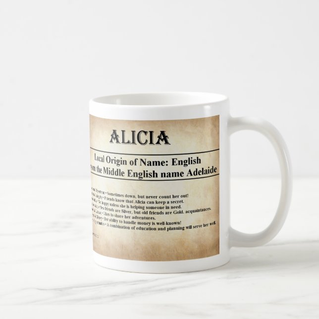 Namensbedeutungs-Tasse - Alicia Kaffeetasse (Rechts)