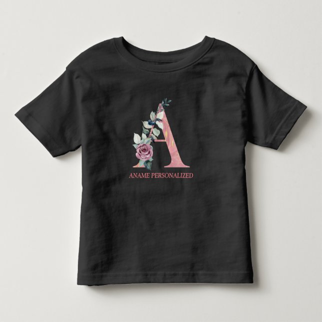 Namensbuchstaben für Floral Monogramm Rosa Tor Kleinkind T-shirt (Vorderseite)