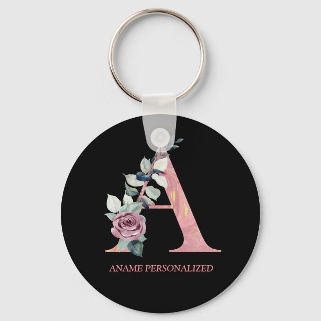 Namensbuchstaben für Floral Monogramm Rosa Tor Schlüsselanhänger (Vorderseite)