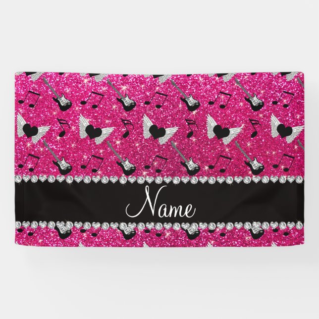 NamensGlittergitarrenneonherz des heißen Rosas Banner (Horizontal)