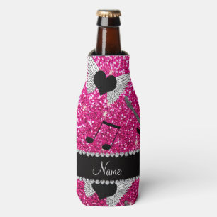 NamensGlittergitarrenneonherz des heißen Rosas Flaschenkühler